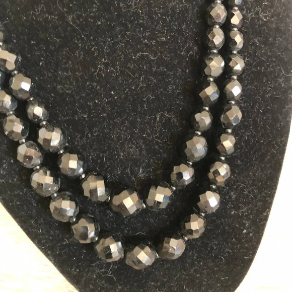 Vtg Black Faceted Glass Beaded Necklace - Picture 9 of 13